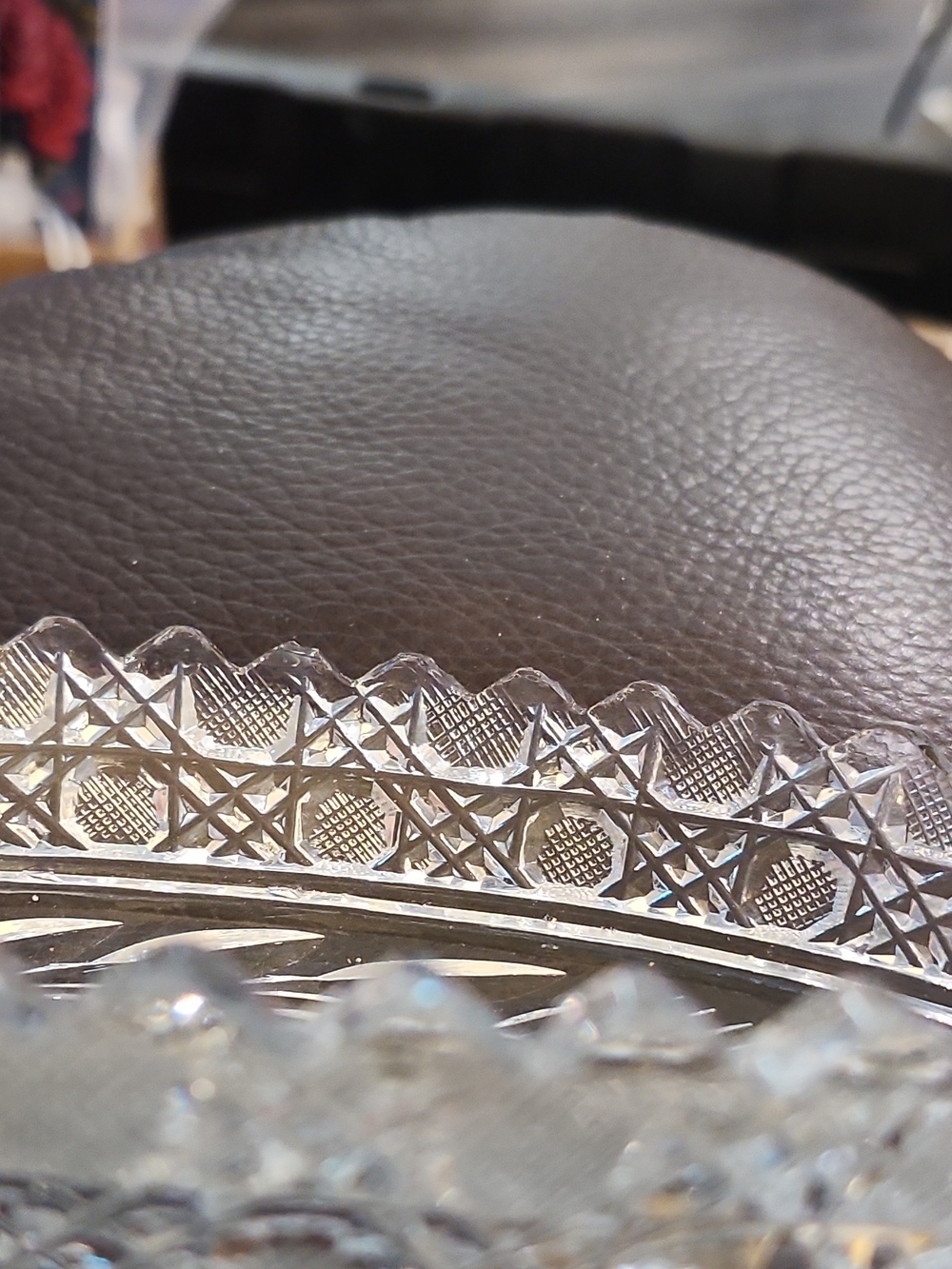 Vnt crystal cut glass relish or celery dish, likely American Brilliant Period